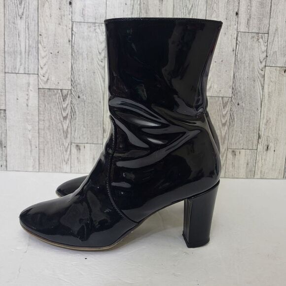 AQUATALIA by Marvin K. Italy Black Patent Leather Zip Ankle Boots Women's Sz 5 - Picture 1 of 8